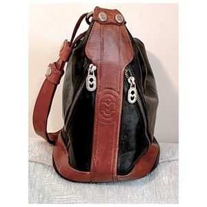 Marino Orlandi back pack bucket bag, Italian genuine black and brown leather